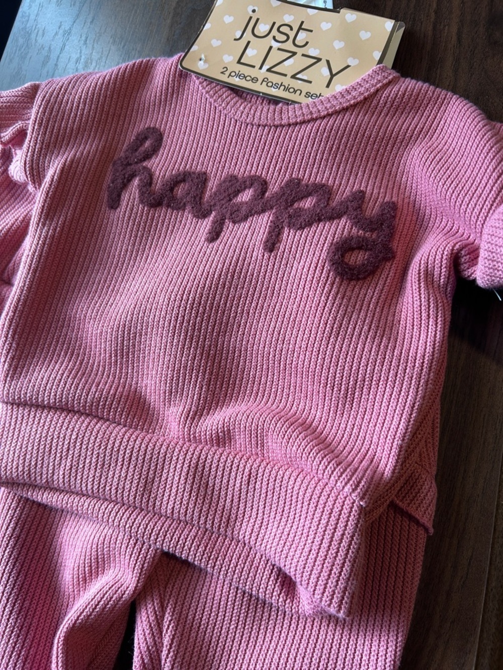 Kids Pink 'Happy' Ribbed Matching Set by​ - Picture 11 of 11